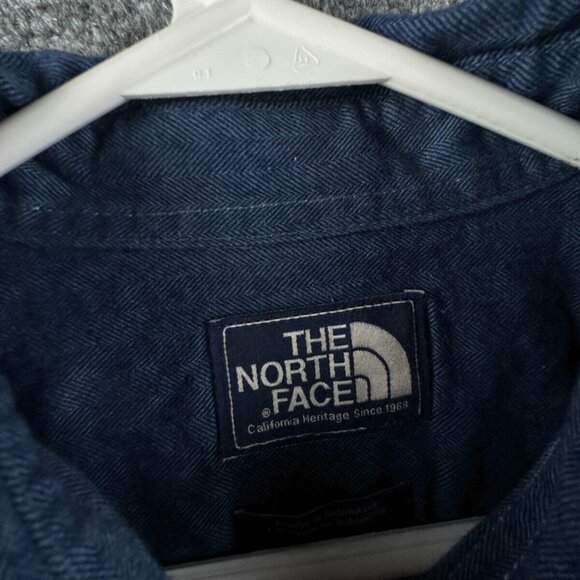 The North Face Shirt Mens Large Blue Herringbone Long Sleeve Button Up Flannel - Picture 7 of 12